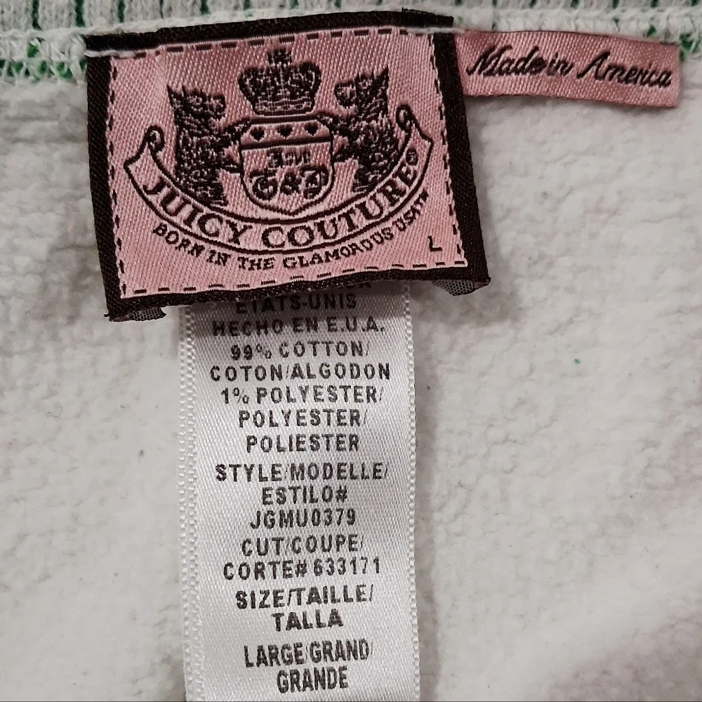 Juicy Couture White Cotton Pants with Green Accents Size Large